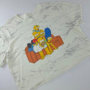 THE SIMPSONS WOMENS SIZE XXL CROP T SHIRT OFF WHITE MARBLE PATTERN